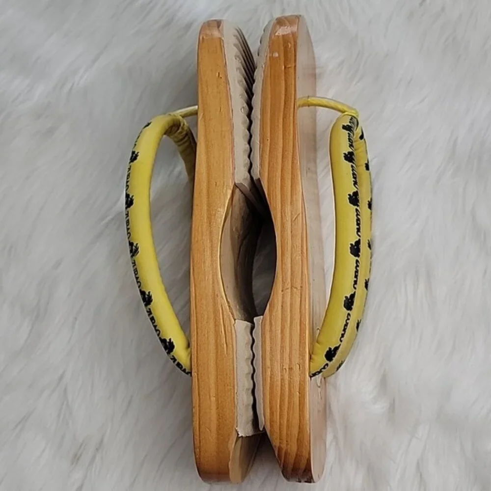 ZUBAO Geisha Japanese Style Wood Open Toe Slip On Yellow Thong Flip Flop Sandals